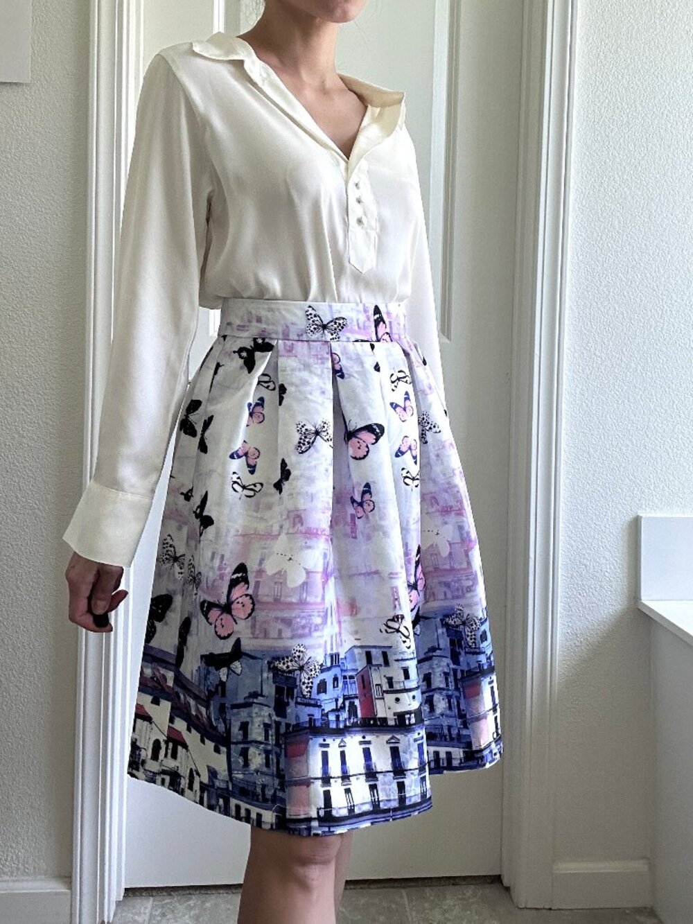 Romantic Butterfly Jaune Rouge Paris Pleated Satin Skirt size M purple
